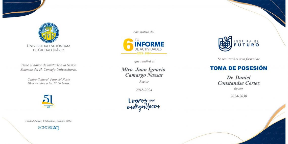 Invitación a sexto informe de actividades y toma de posesión de rector